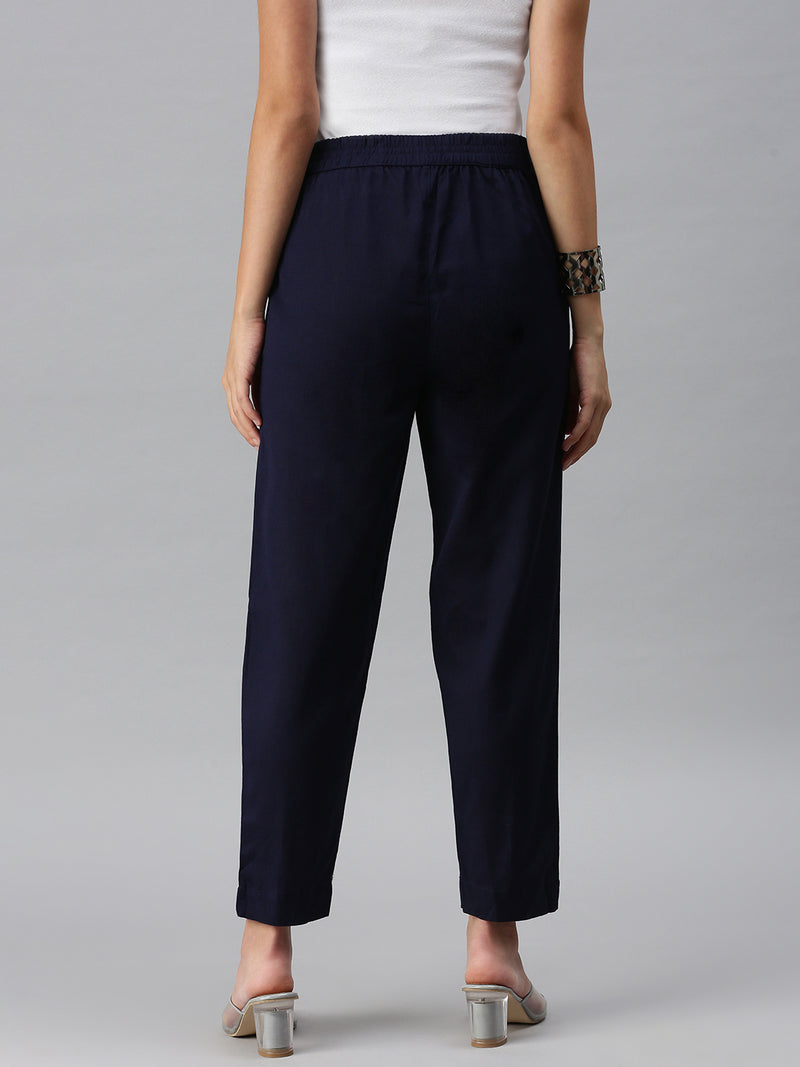 De Moza Women's Cigarette Pant Dark Navy Blue