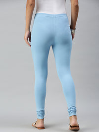 De Moza Ladies Churidar Leggings Solid Cotton Sea Blue - De Moza