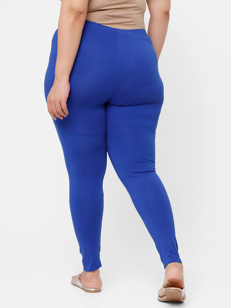 De Moza Ladies Plus Ankle Length Leggings Solid Cotton Royal Blue - De Moza