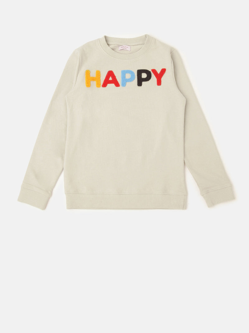 PIPIN Girls Printed Sweatshirt Oat Melange