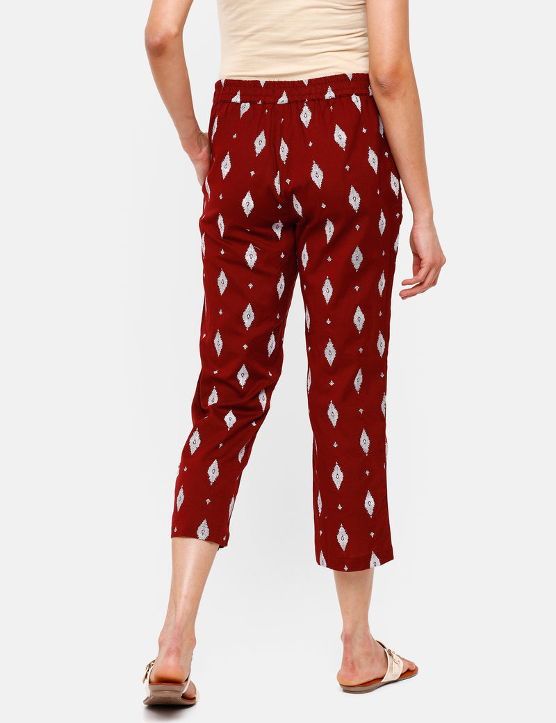 De Moza Ladies Printed Straight Pant Maroon
