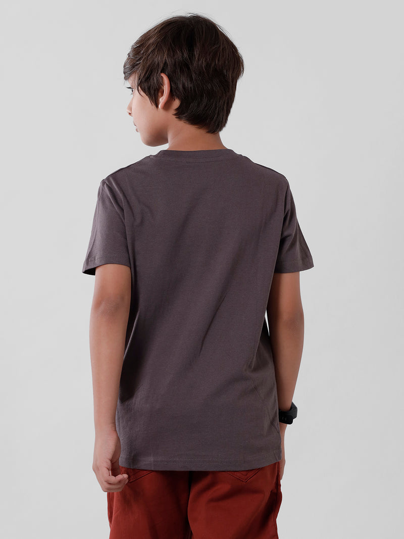Kids - Boys Printed Half Sleeve T-Shirt Dark Grey