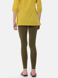 De Moza Ladies Ankle Length Leggings Solid Cotton Olive Green - De Moza