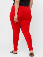 De Moza Ladies Plus Ankle Length Leggings Solid Cotton Red - De Moza