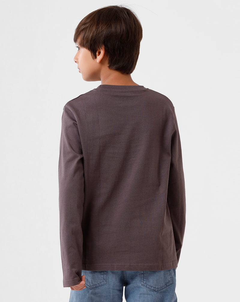 Kids - Boys Printed Full Sleeve T-Shirt Dark Grey