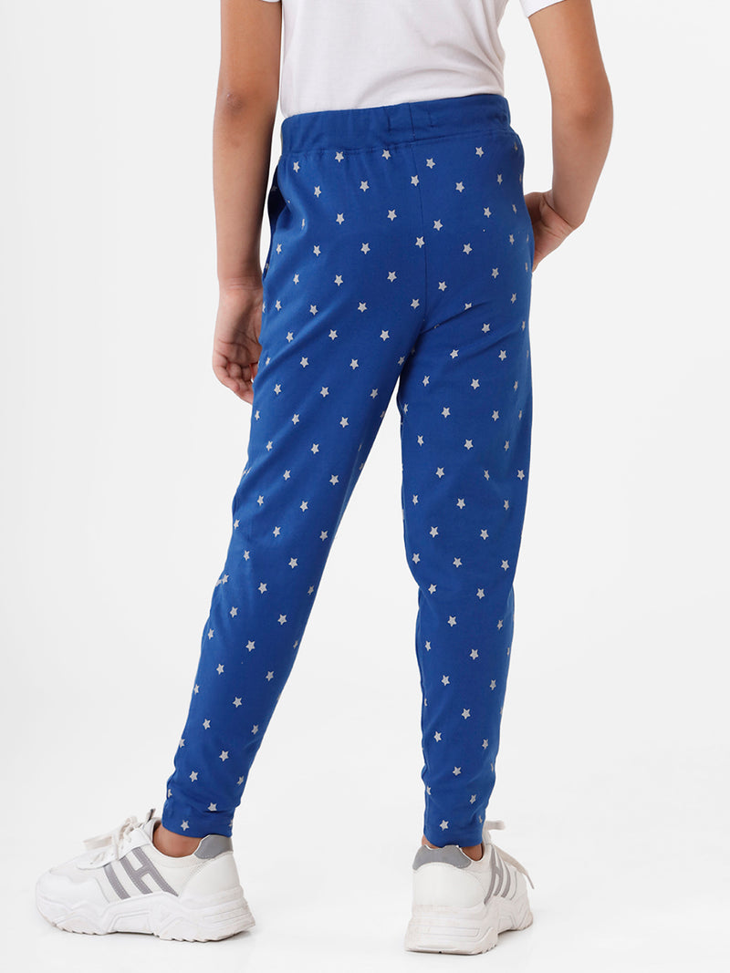 Kids – Girls Printed Straight Pant Navy Blue