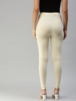 De Moza Women's Ankle Length Leggings Solid Viscose Ecru - De Moza