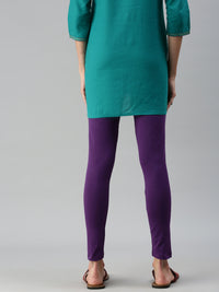 De Moza Ladies Ankle Length Leggings Solid Cotton Purple - De Moza