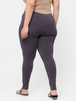 De Moza Ladies Plus Ankle Length Leggings Solid Cotton Dark Grey - De Moza