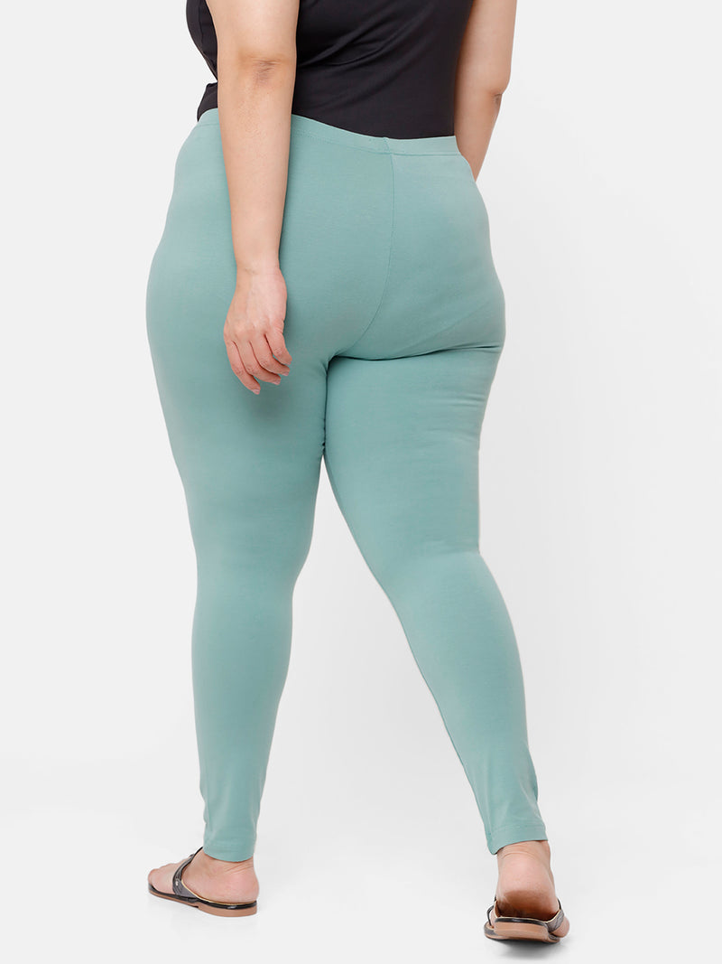 De Moza Ladies Plus Ankle Length Leggings Solid Cotton Light Petrol - De Moza