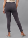 De Moza Women Cigarette Pant Dark Grey Solid Cotton