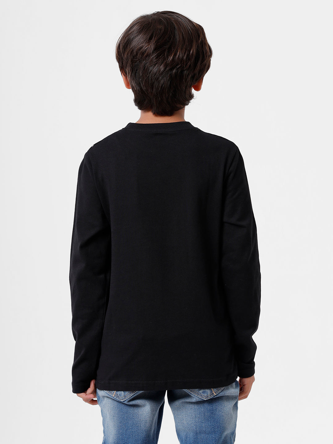 Kids - Boys Printed Full Sleeve T-Shirt Black
