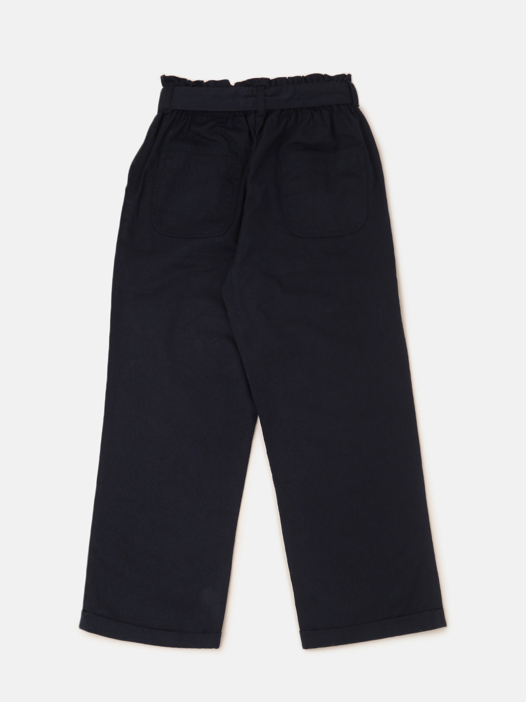 PIPIN Girls Paper Bag Pant Solid Cotton Navy Blue - De Moza