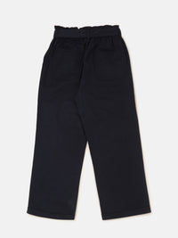 PIPIN Girls Paper Bag Pant Solid Cotton Navy Blue - De Moza