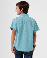 PIPIN Boys Shirt All Over Print Cotton Aqua - De Moza