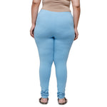 De Moza Ladies Plus Size Churidar  Leggings Solid Cotton Sea Blue - De Moza