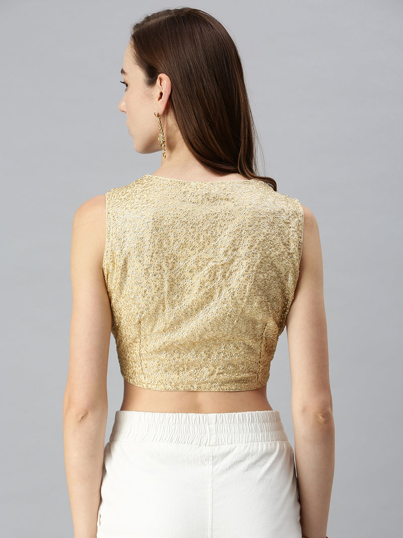 De Moza Women's Ethinc Blouse Solid Polyester Light Gold - De Moza