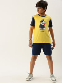 Pack of 2 Pipin Boys Printed T-shirts Teal Green & Yellow