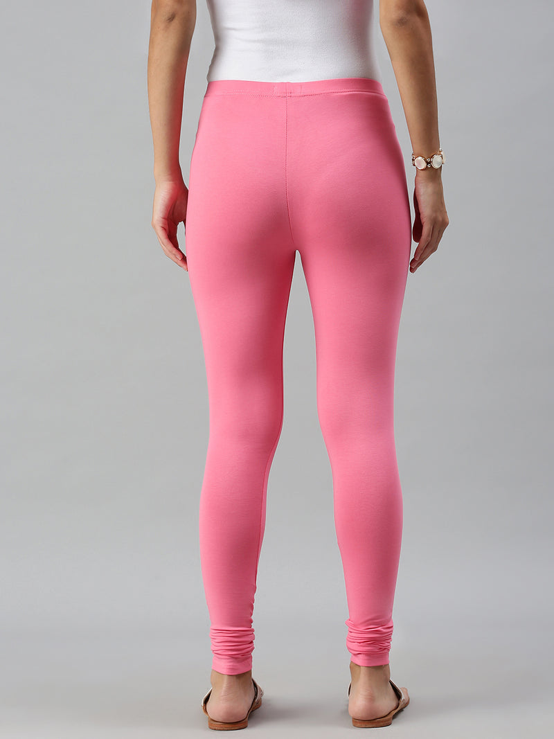De Moza Ladies Churidar Leggings Solid Cotton Rani Pink - De Moza
