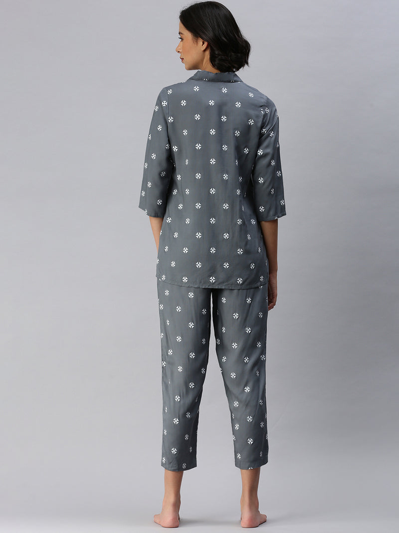 De Moza Ladies Printed Pyjama Set Grey