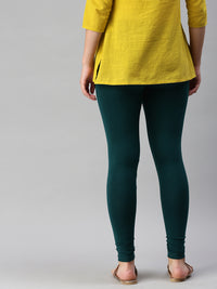 De Moza Women's Premium Ankle Length Leggings Solid Cotton Bottle Green - De Moza (6679539089471)