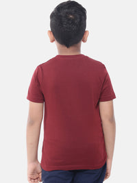 Kids - Boys Printed Half Sleeve T-Shirt Maroon