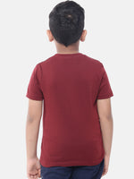 Kids - Boys Printed Half Sleeve T-Shirt Maroon