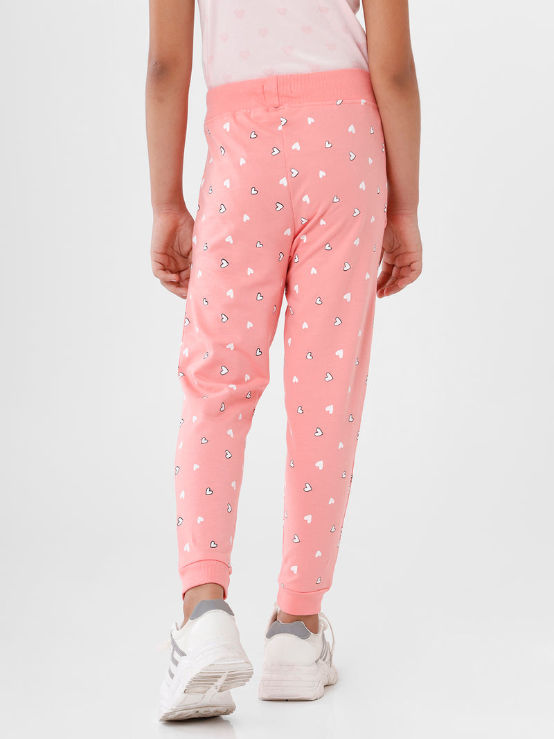 De Moza Girls Jogger Knit Bottom All Over Print Cotton Pink - De Moza