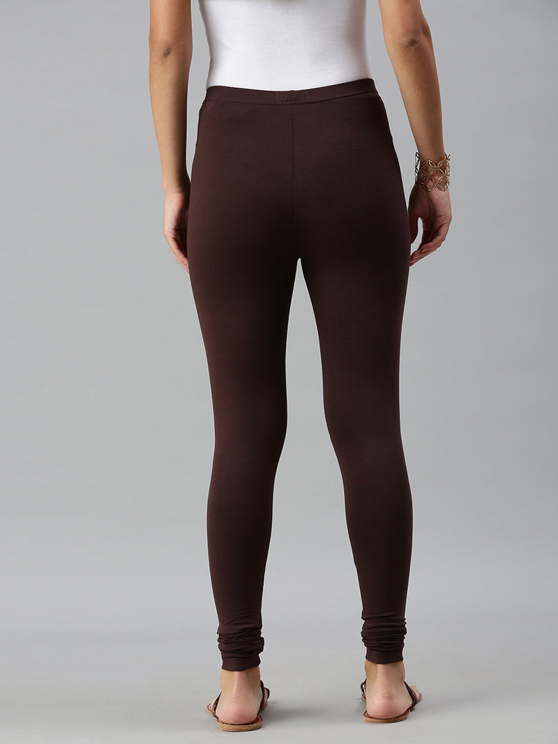 De Moza Ladies Churidar Leggings Solid Cotton Brown - De Moza