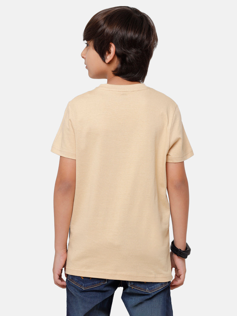 Kids - Boys Printed Half Sleeve T-Shirt Almond Sand