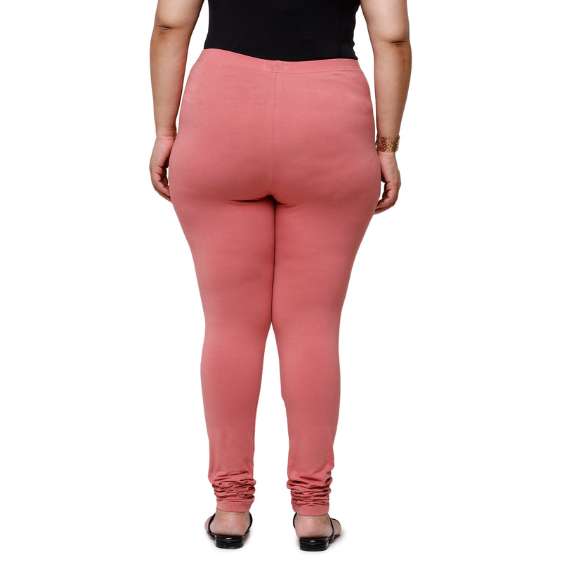 De Moza Women Plus Size Churidar Leggings Solid Cotton Peach