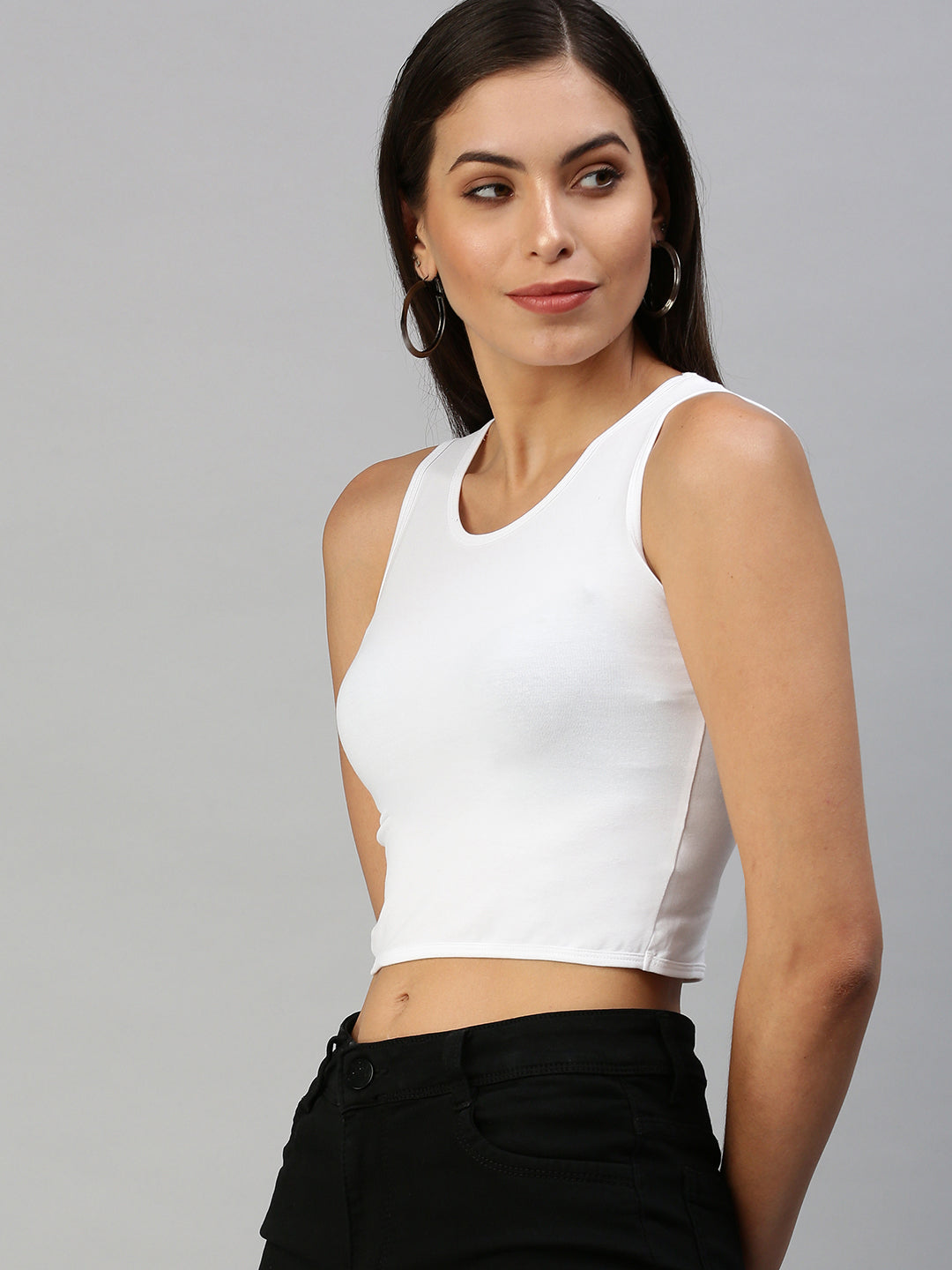 De Moza Womens S/L Crop Top Knit Top Solid Cotton White - De Moza