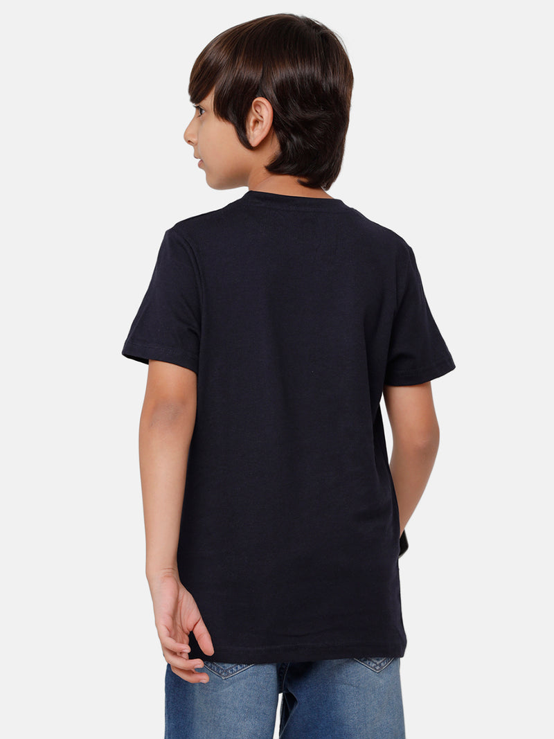 Kids - Boys Printed Half Sleeve T-Shirt Dark Navy Blue