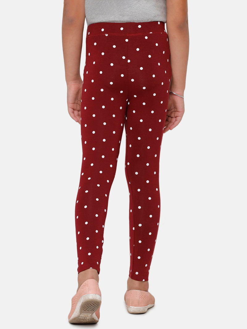 De Moza Kids - Girls Printed Ankle Length Leggings Viscose Maroon - De Moza