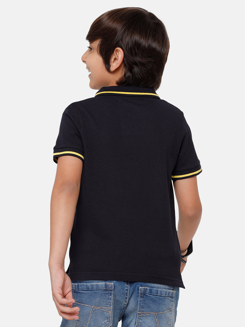 Kids - Boys Printed Half Sleeve T-Shirt Dark Navy Blue