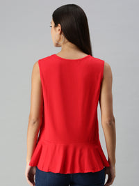De Moza Ladies Peplum Top Solid Viscose Red - De Moza