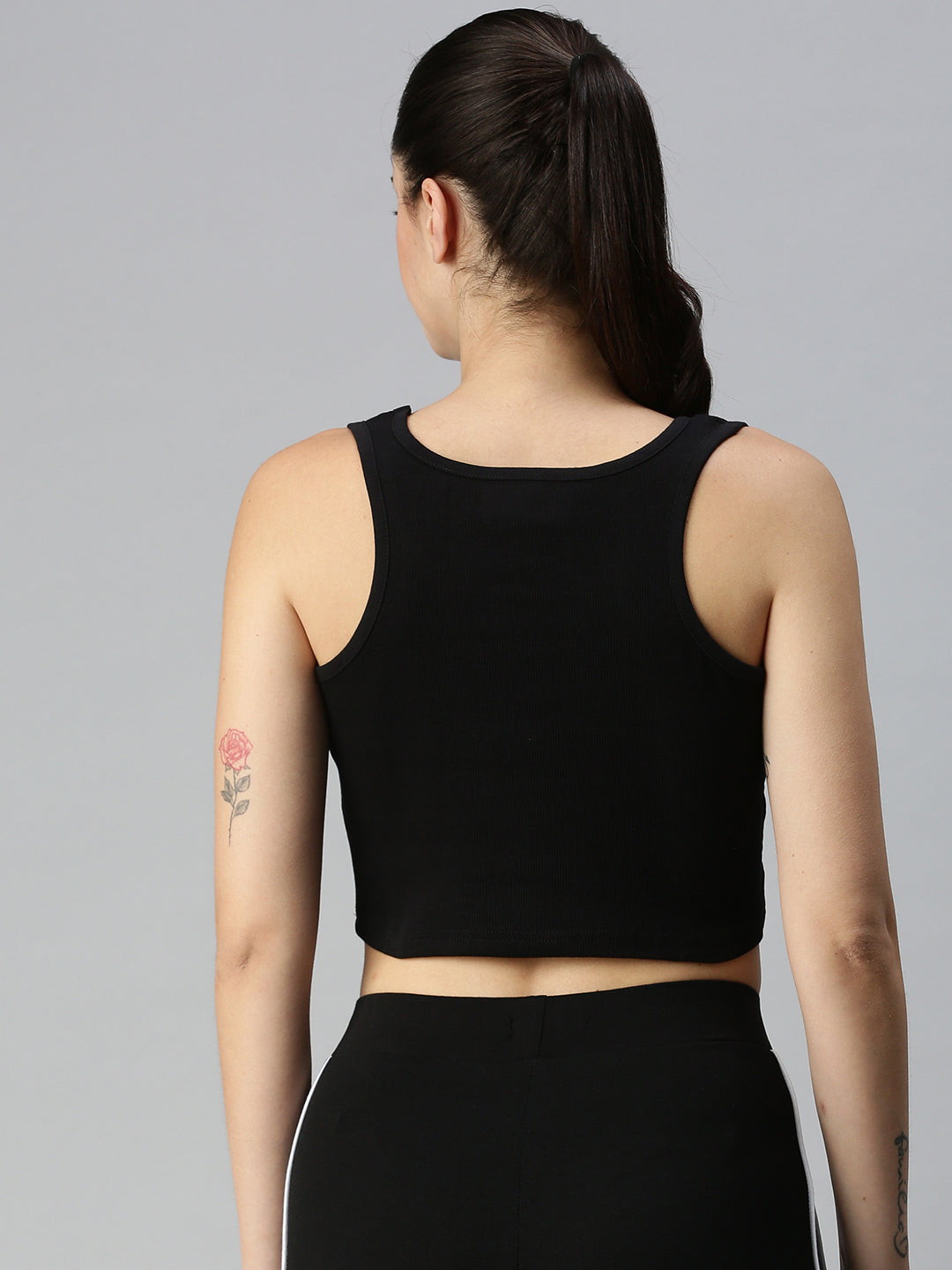 De Moza Ladies Rib Crop Top Black