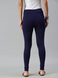 De Moza Ladies Churidar Leggings Solid Cotton Navy Blue - De Moza