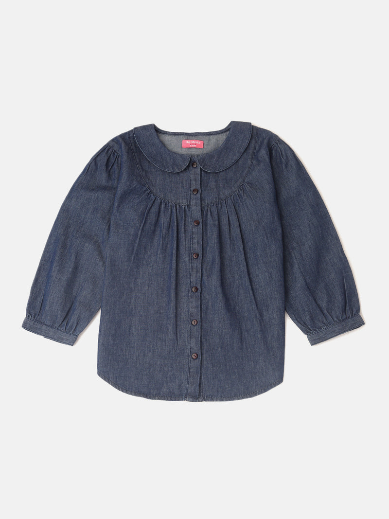 PIPIN Girls Full Sleeve Top Solid Cotton Blue - De Moza
