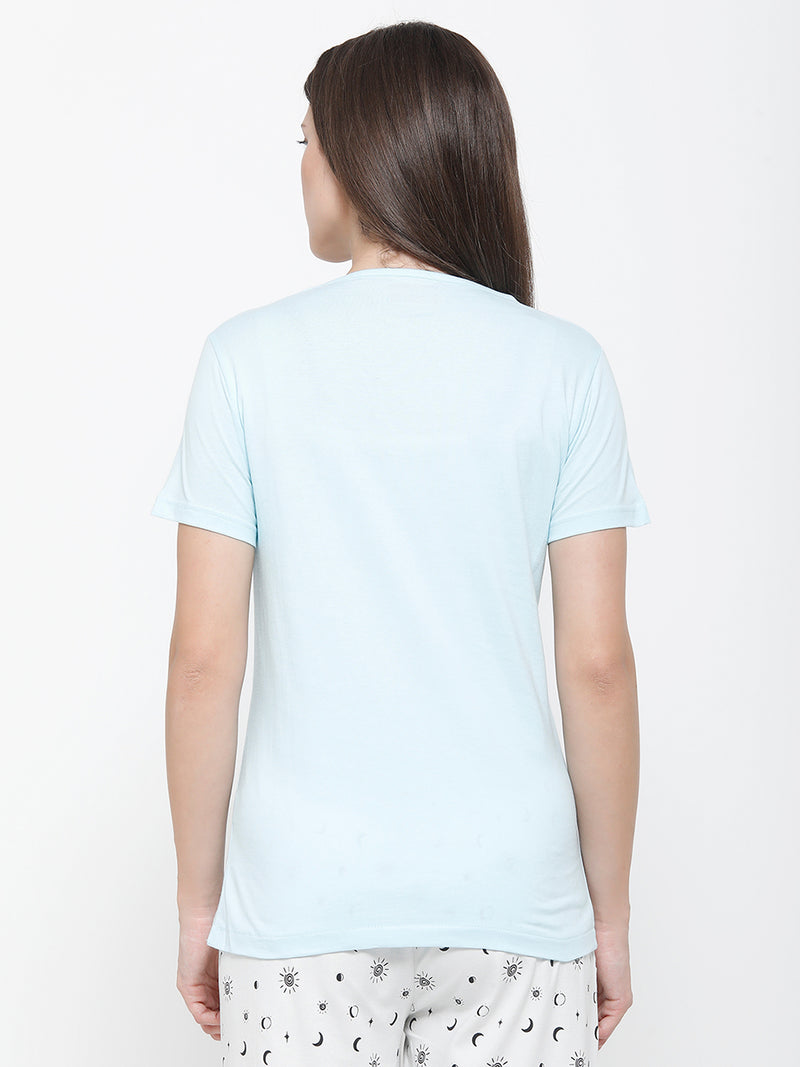 De Moza Ladies Printed Pyjama Tshirt Sky Blue
