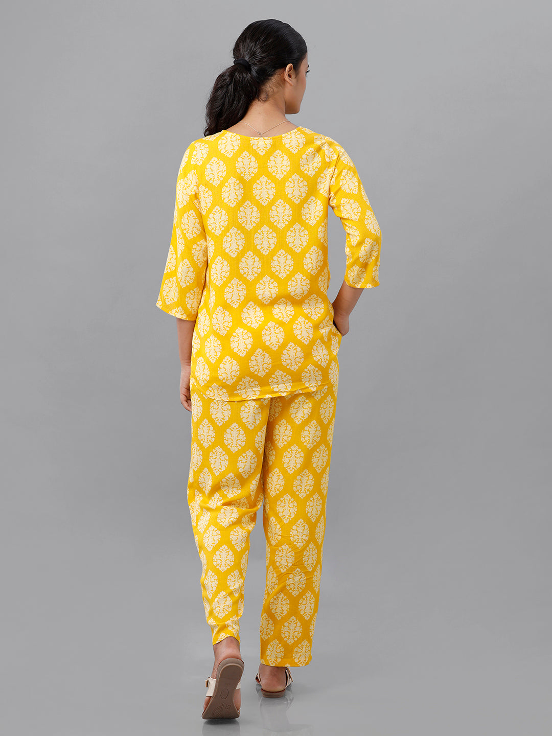 De Moza Ladies Printed Pyjama Set Yellow
