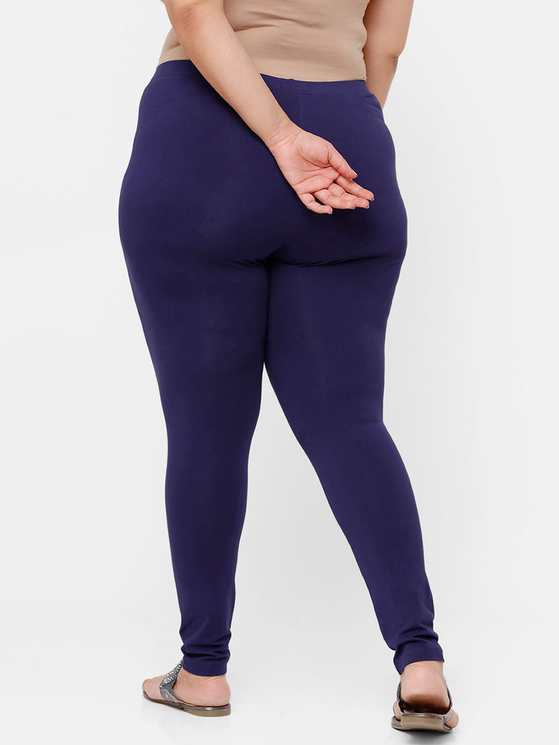 De Moza Ladies Plus Ankle Length Leggings Solid Cotton Navy Blue - De Moza