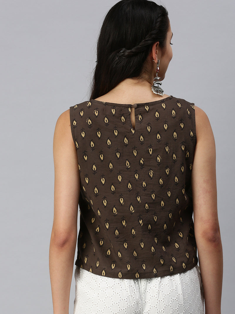 De Moza Women's Printed Crop Top Dark Grey