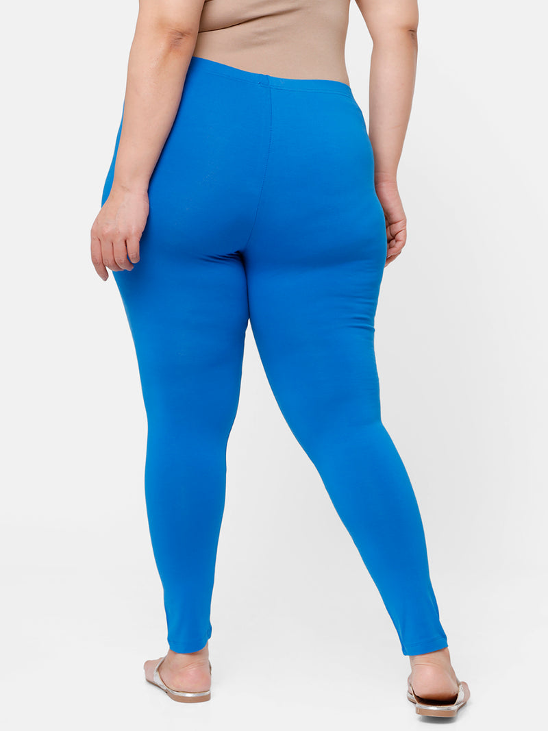 De Moza Ladies Plus Ankle Length Leggings Solid  Cotton Light Cobalt - De Moza