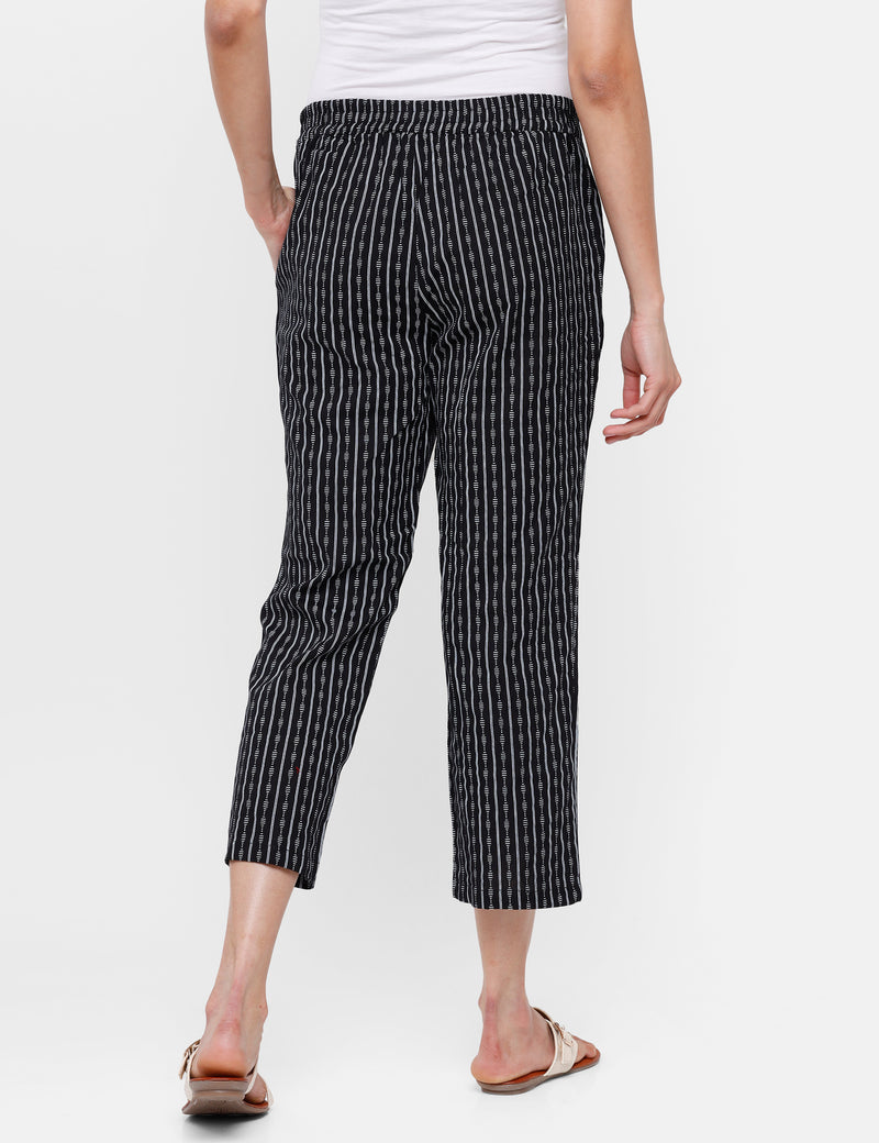 De Moza Ladies Printed Straight Pant Black