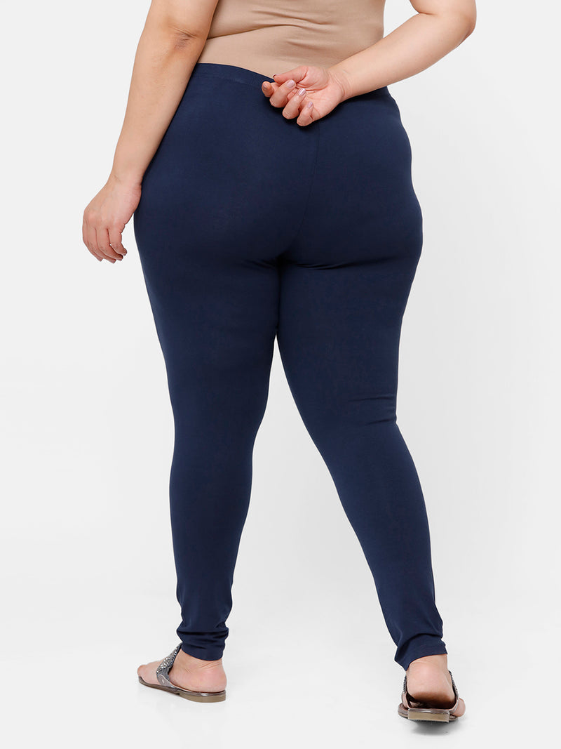 De Moza Ladies Plus Ankle Length Leggings Solid Cotton Dark Navy Blue - De Moza