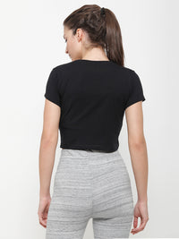 De Moza Ladies Crop Top Solid Cotton Black - De Moza