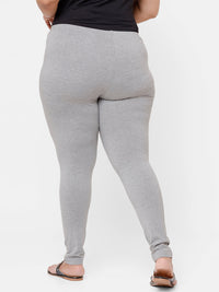 De Moza Ladies Plus Ankle Length Leggings Solid  Cotton Grey Melange - De Moza