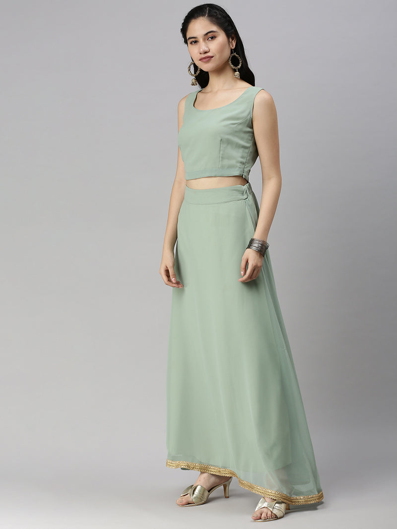 De Moza ethnicskirtswomenindianwear  Buy De Moza Womens Skirt Solid  Polyester Olive Green Online  Nykaa Fashion