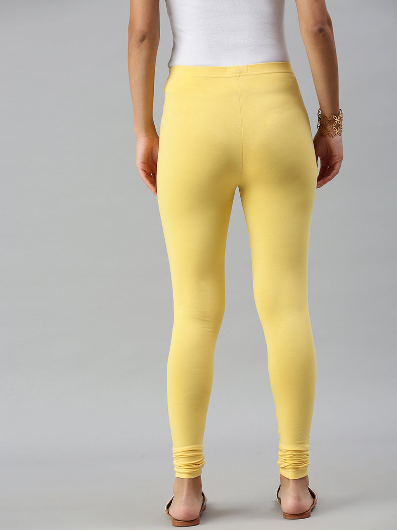 De Moza Ladies Churidar Leggings Solid Cotton Yellow - De Moza